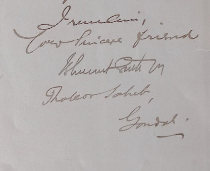 AOP India 1900 letter signed Maharaja of Gondal Bhagwatsinhji