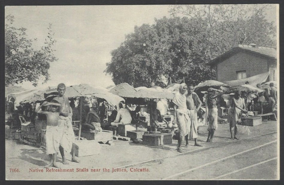 India vintage postcard Native Refreshment Stalls Jetties Callcutta 