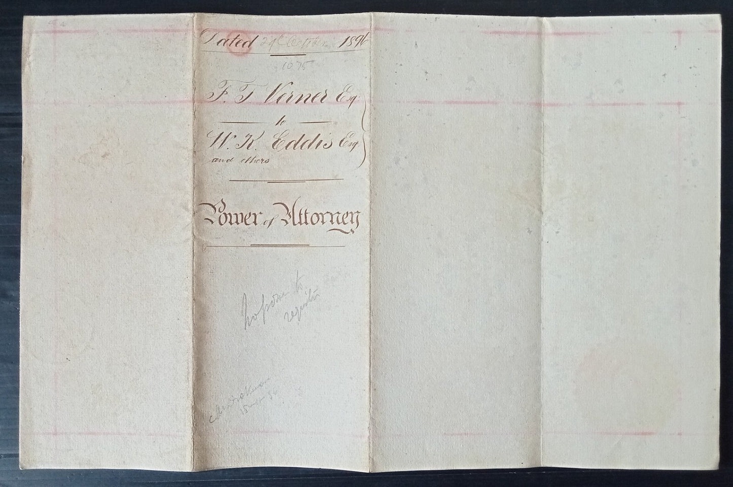 India 1896 QV 5R Special Adhesive revenue on PoA wi GB 10s impressed revenue zaz