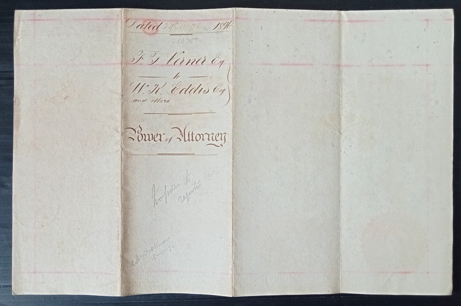 India 1896 QV 5R Special Adhesive revenue on PoA wi GB 10s impressed revenue zaz