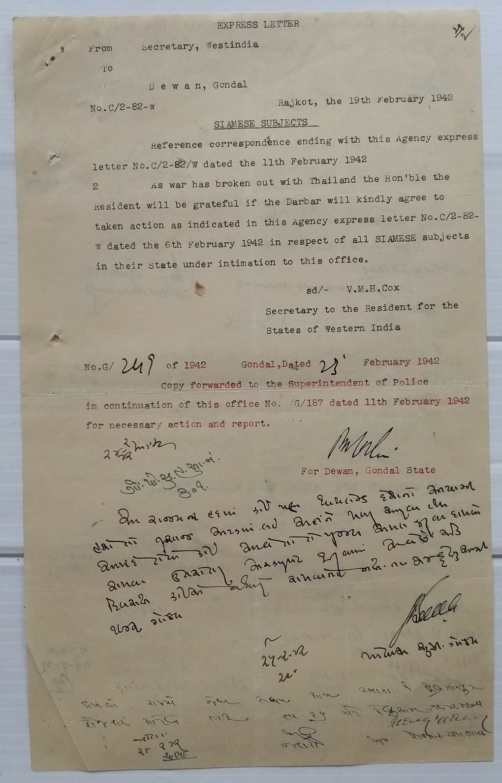 India 1942 documents War with Thailand