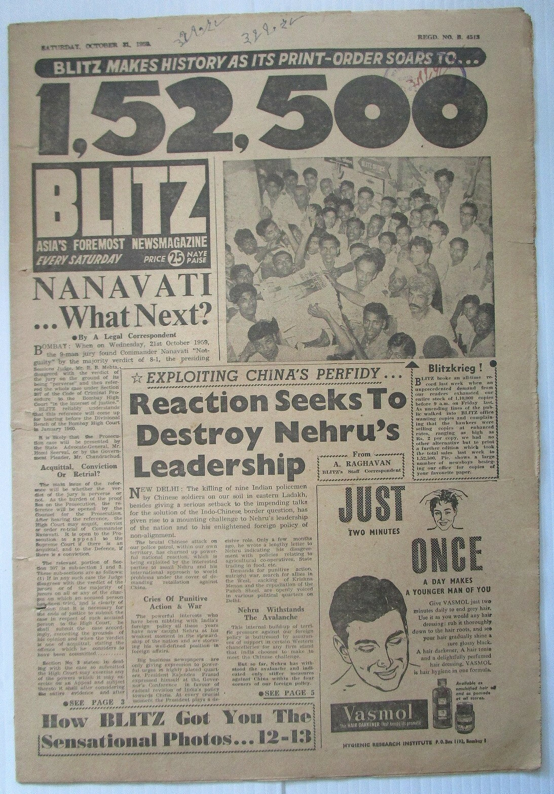 India Blitz 31 Oct 1959 issue EXPLOITING CHINA’S PERFIDY see condition