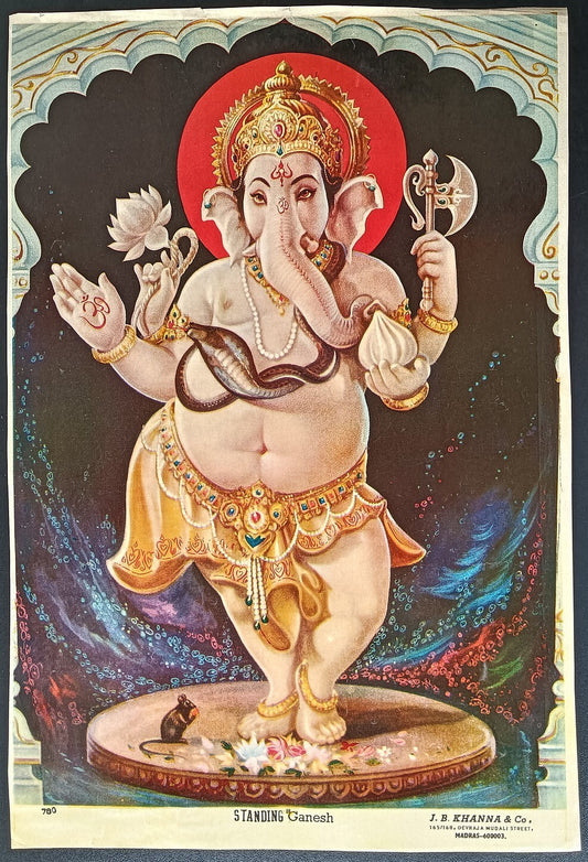 India vintage poster STANDING GANESH 9.5"x13.5" inches by J.B. Khanna