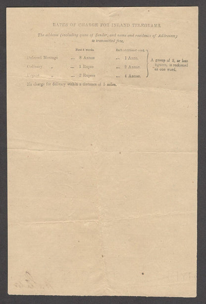 India 1888 OPIUM TRADE telegram from Ujjaiin to HYDERABAD - DECCAN