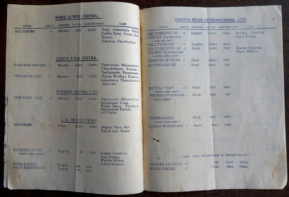 India 1946 Bollywood Distributor’s List of Pictures Bicycle Thief in Hindi Italy