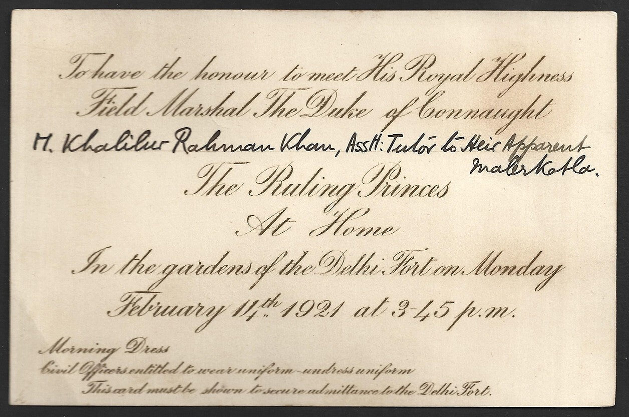 1921 Duke of Connaught INDIA VISIT House Party invitation
