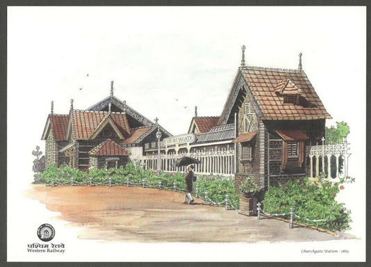 AOP India WESTERN RAILWAY vintage souvenir postcard CHURCHGATE STATION