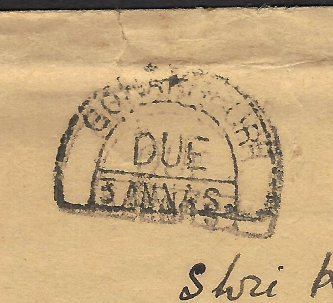India 1952 cover with 3 ANNAS horseshoe postage due