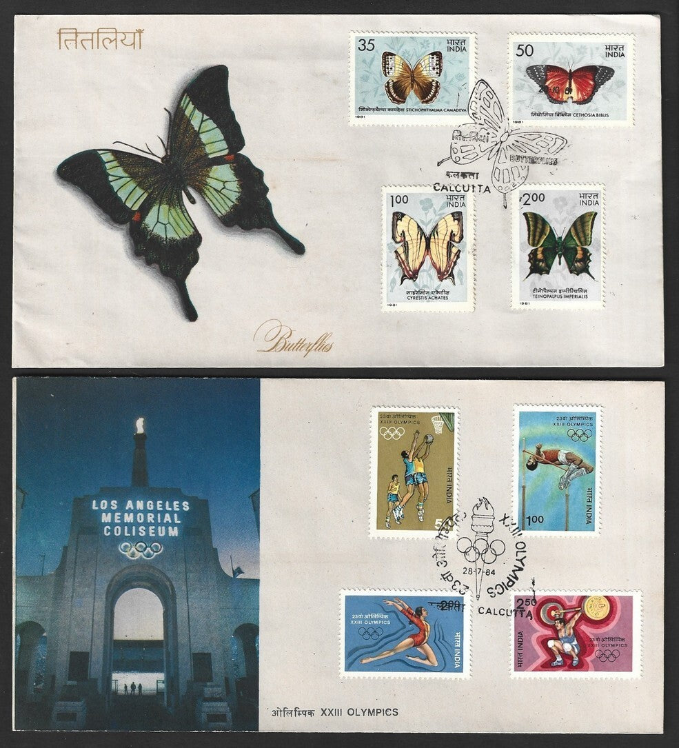 India 1981-1984 sets Olympics, Butterfies, etc. on FDCs (4)