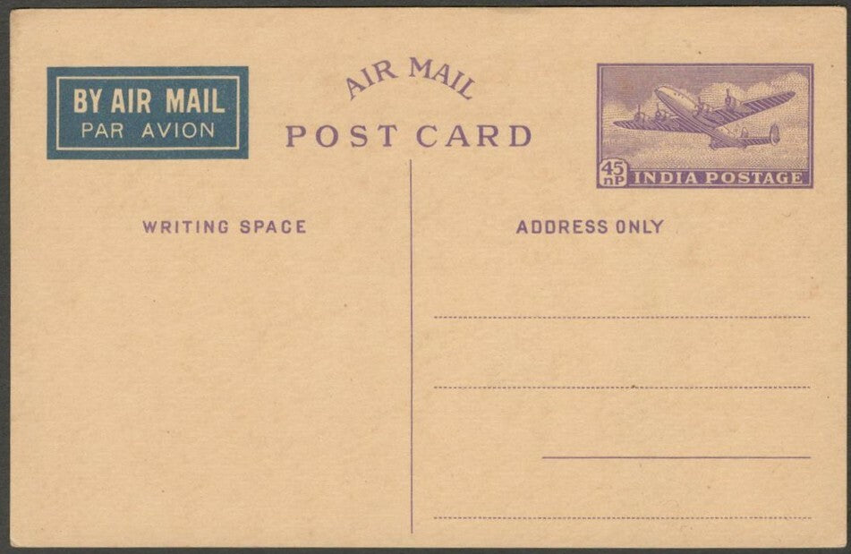 India Airmail postal card 4as unused