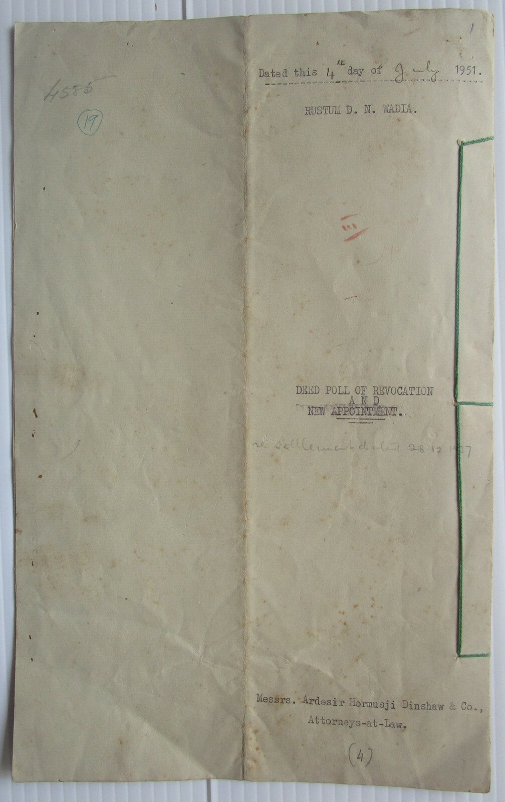 India 1951 document signed D N Wadia Geologist with KGVI 50R etc.
