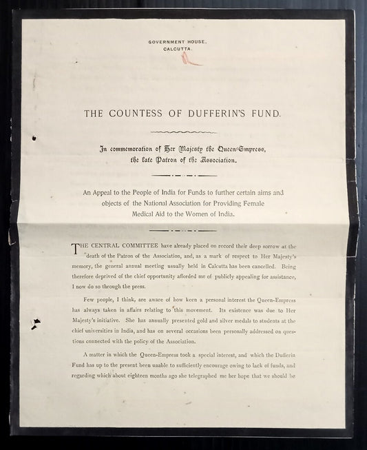 AOP IMT India LORD DUFFRIN’S  FUND Aid to women of India Donation Leaflet 1901