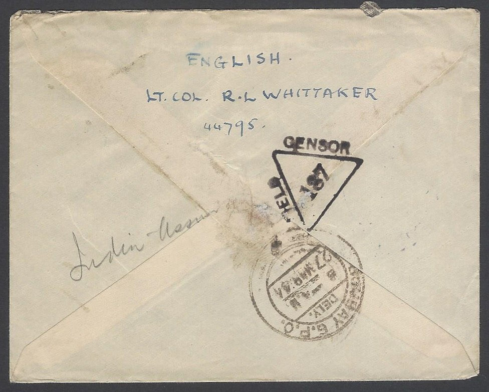 AOP India WW2 1944 On Active Service cover FPO 449 & Unit Censor X 181