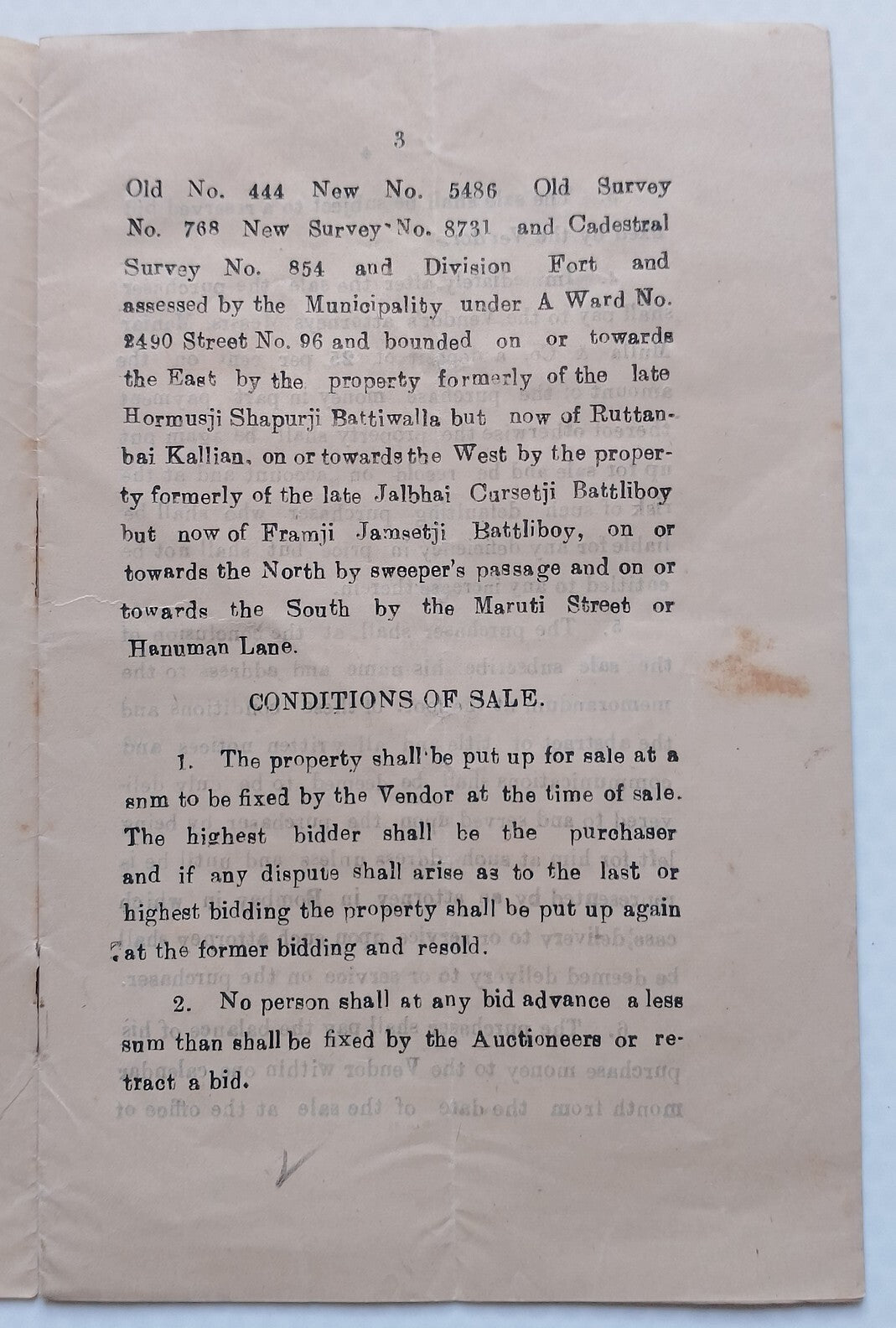 BOMBAY, India 1925 Hanuman Lane, Fort Property Auction doc wi KGV revenue stamp