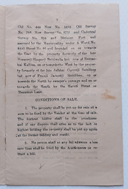 BOMBAY, India 1925 Hanuman Lane, Fort Property Auction doc wi KGV revenue stamp