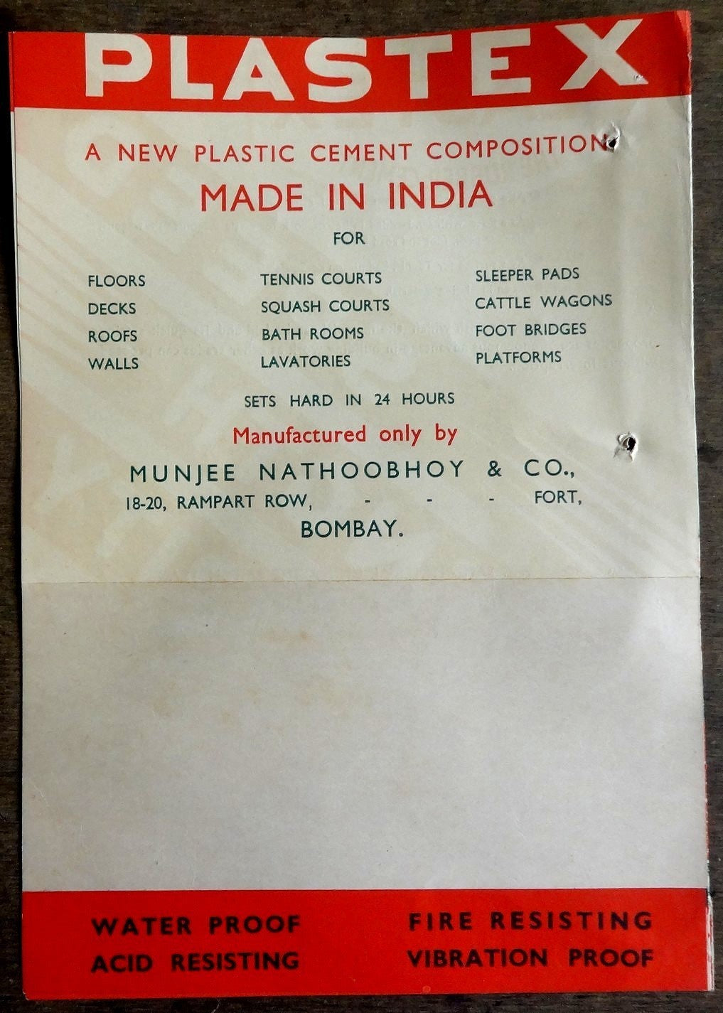 India 1939 PLASTEX RUBBER CEMENT advertisement folder & price lists