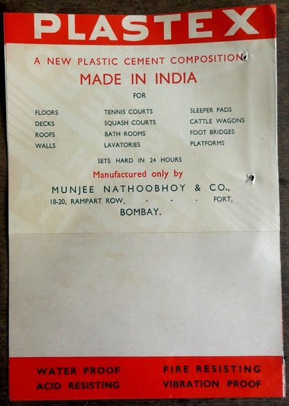 India 1939 PLASTEX RUBBER CEMENT advertisement folder & price lists
