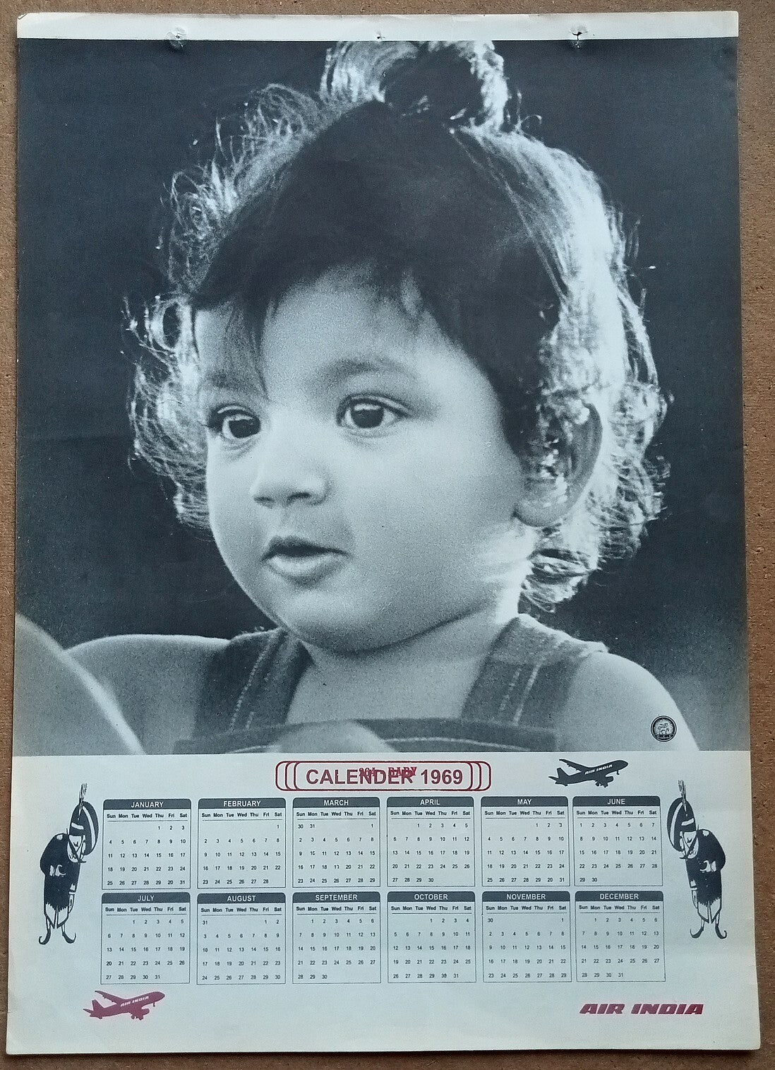 AIR INDIA 1969 poster calender 264 - BABY - R