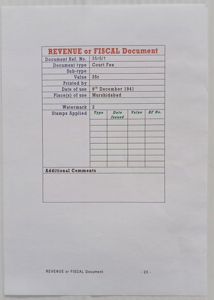 AOP India KGV 35R stamp paper