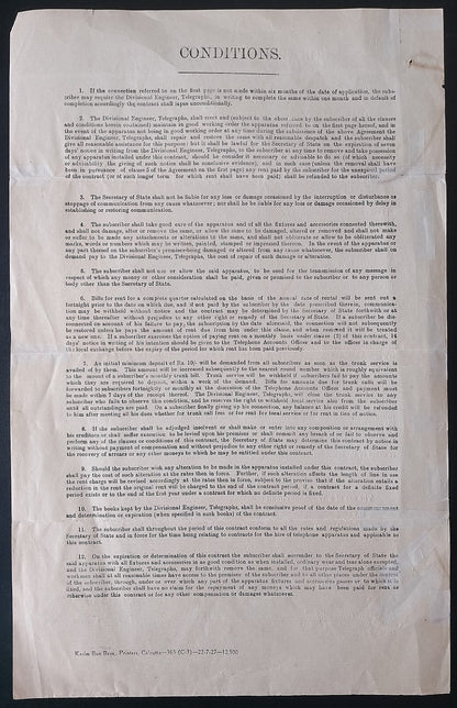 AOP India 1927 Posts & Telegraphs form for Telephone Circuits