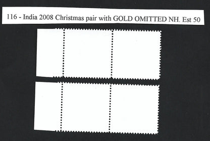 India 2008 Christmas se-tenant pair with GOLD OMITTED ERROR MNH