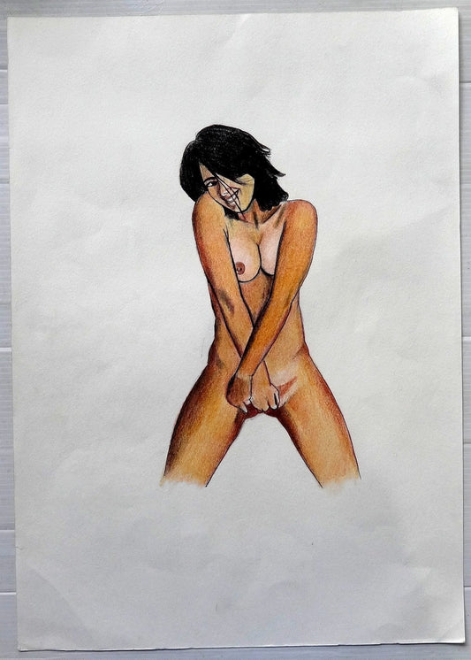 India Nude Indian Beauty pen & watercolor on card 12” x 16”