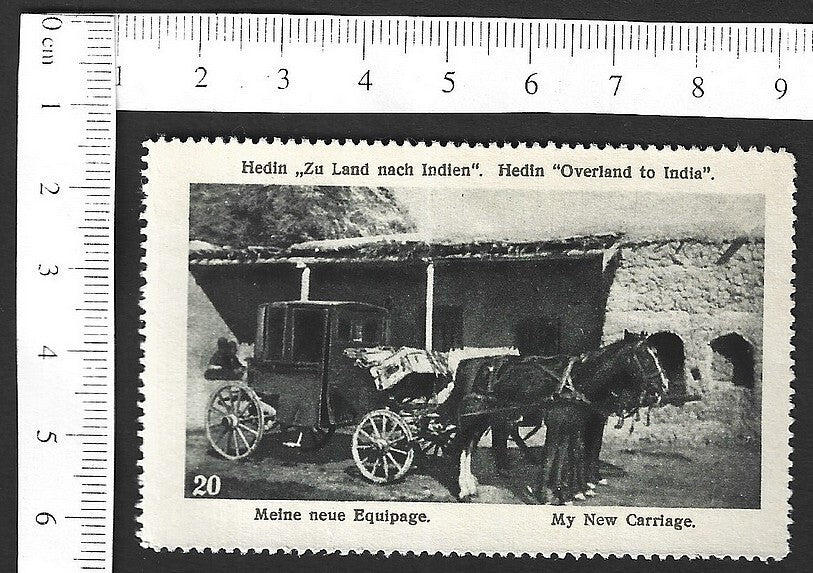 Vintage OVERLAND TO INDIA poster stamp - MY NEW CARRIAGE zaz