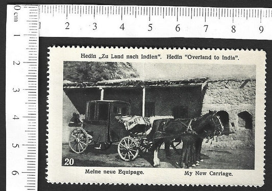 Vintage OVERLAND TO INDIA poster stamp - MY NEW CARRIAGE zaz