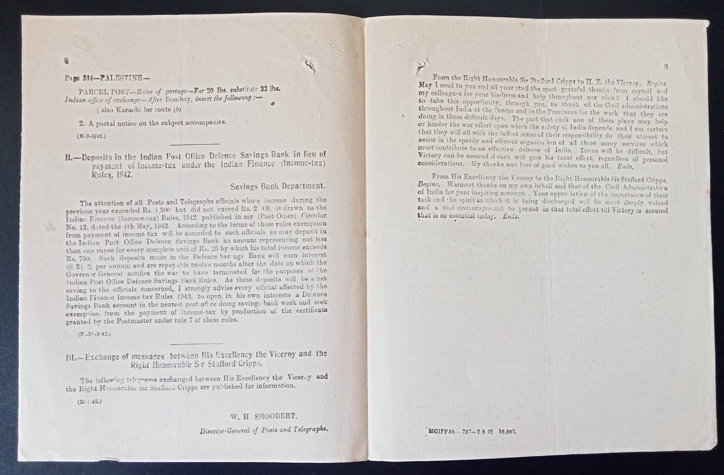 India POSTAL CIRCULAR #3 4 May 1942 Amendments to Post & Telegraph Guide 1941