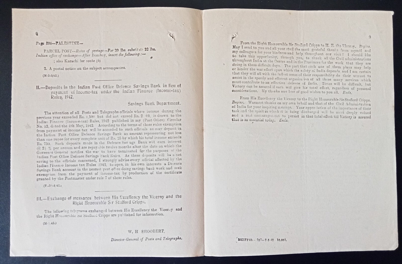 India POSTAL CIRCULAR #3 4 May 1942 Amendments to Post & Telegraph Guide 1941