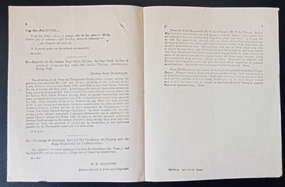 India POSTAL CIRCULAR #3 4 May 1942 Amendments to Post & Telegraph Guide 1941
