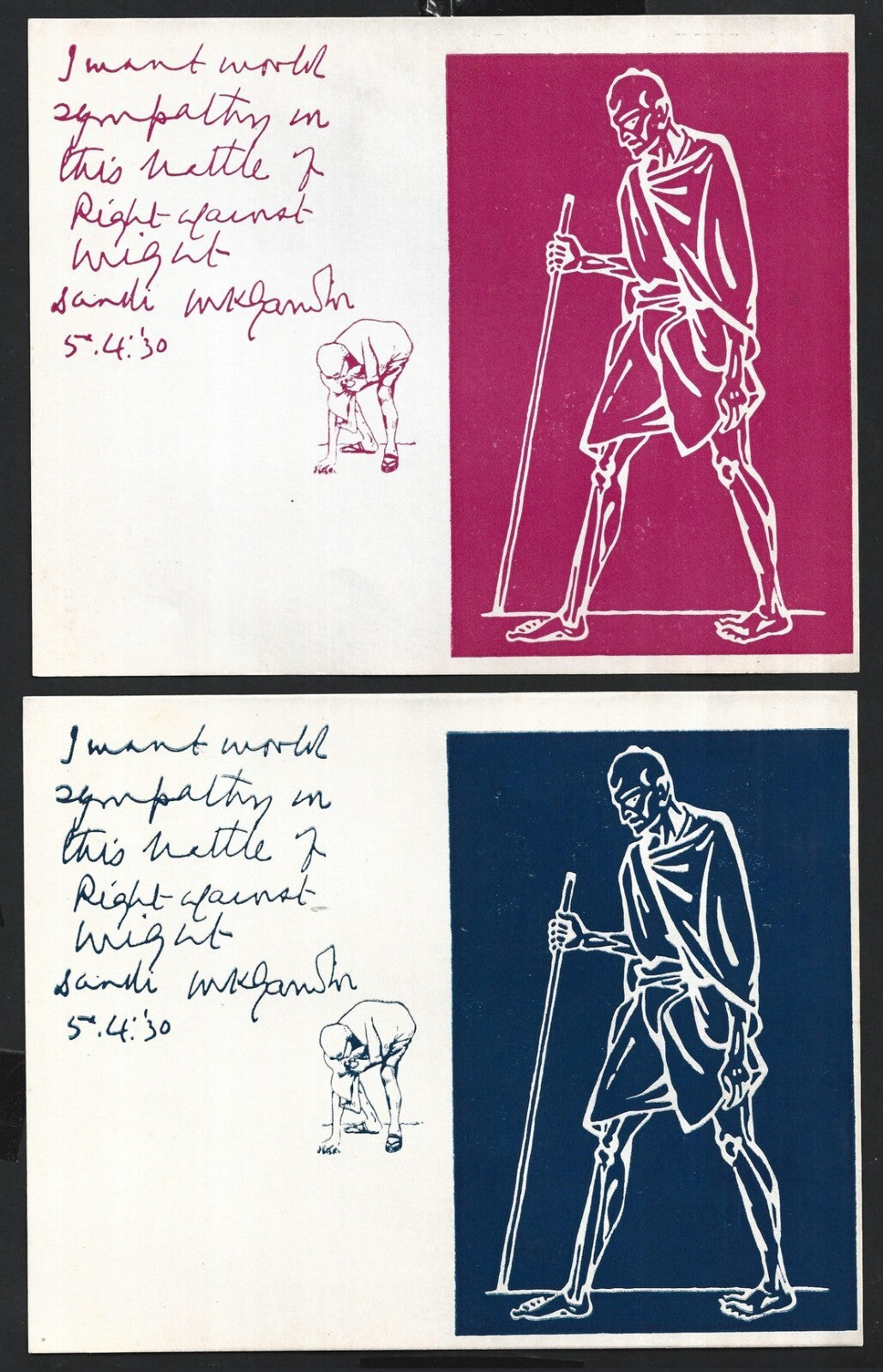 India vintage cards - I want world sympathy Mahatma Gandhi (2)