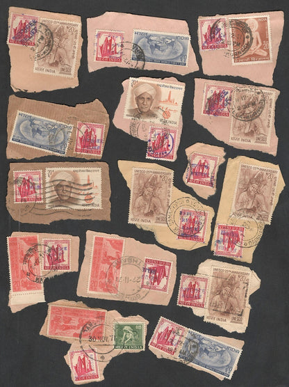 India 1971 Refugee Relief rubberstamp ovpts on pieces 19 pic LARGE COLLECTION