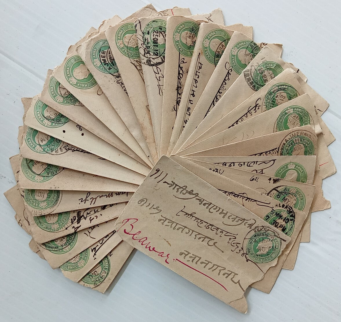India KEdVII 1/2a green envelopes x 100 selected for condition WHOLESALE