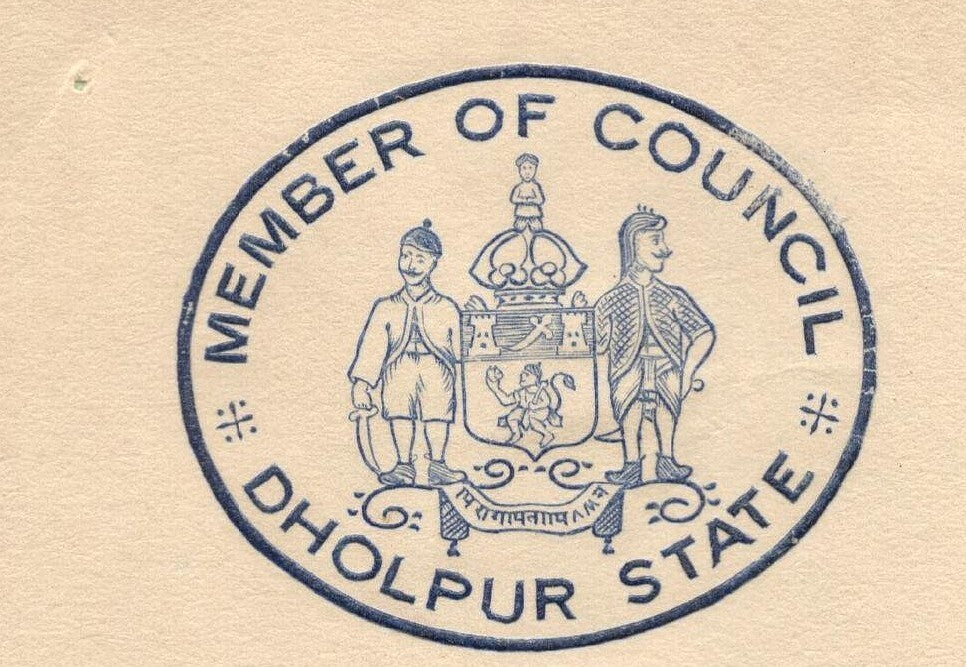 India 1938 crested letter MEMBER OF COUNCIL / DHOLPUR STATE