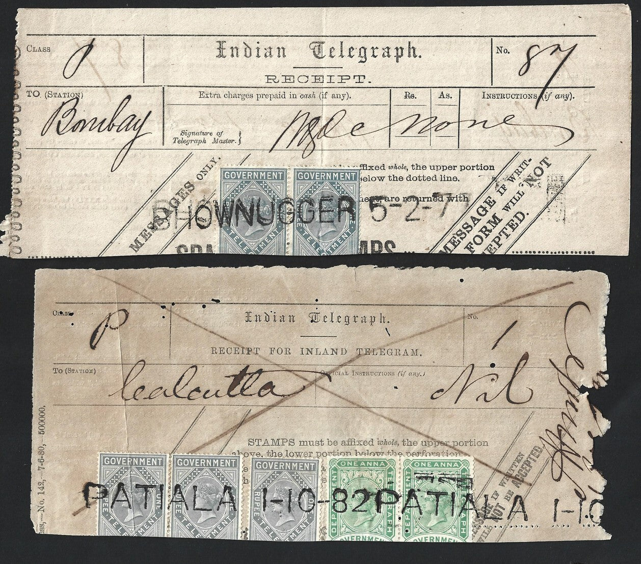 India collection of town postmarks on QV-KEdVII telegraph receipts (14)