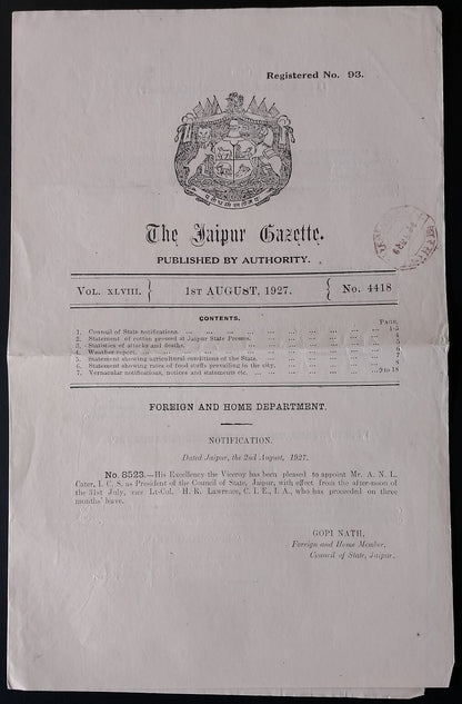 AOP India JAIPUR STATE GAZETTE 1927-48 (5)