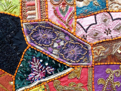 Vintage multipurpose Indian mat wi hand embroidery, sequins, beads, zari, etc