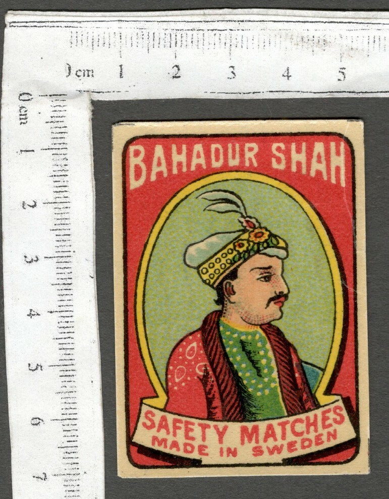 AOP India vintage matchbox label BAHADUR SHAH