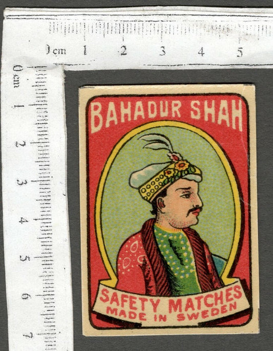 AOP India vintage matchbox label BAHADUR SHAH