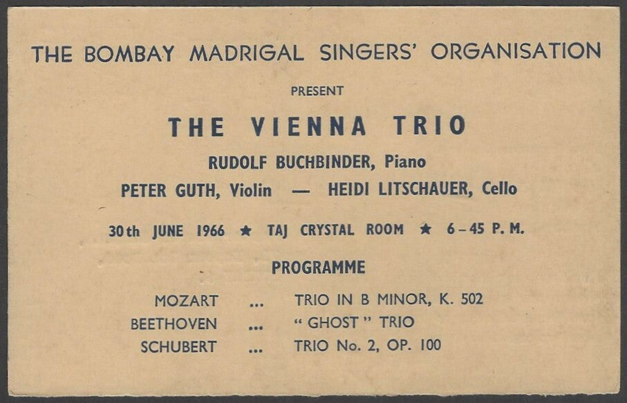 The Vienna Trio 1964 India performance advertisement