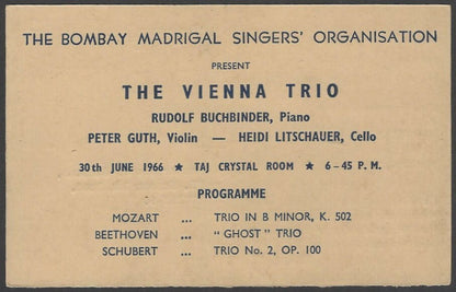 The Vienna Trio 1964 India performance advertisement