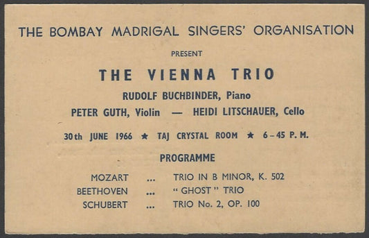 The Vienna Trio 1964 India performance advertisement