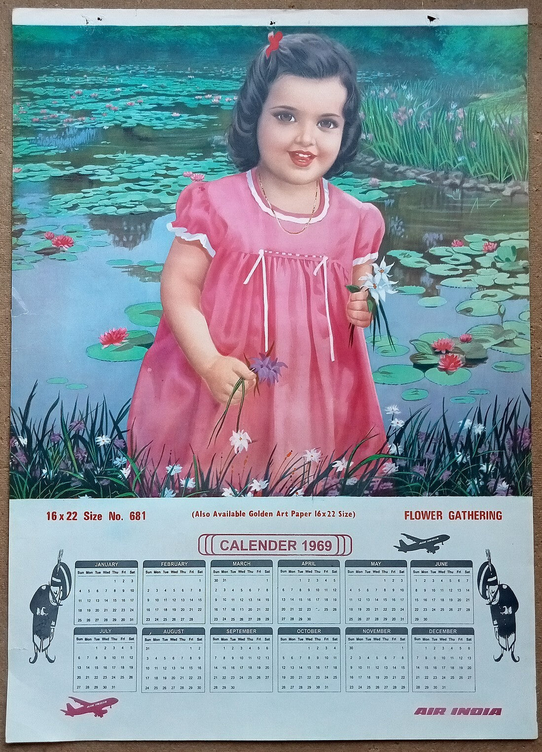 AIR INDIA 1969 poster calender 681 - FLOWER GATHERING - R