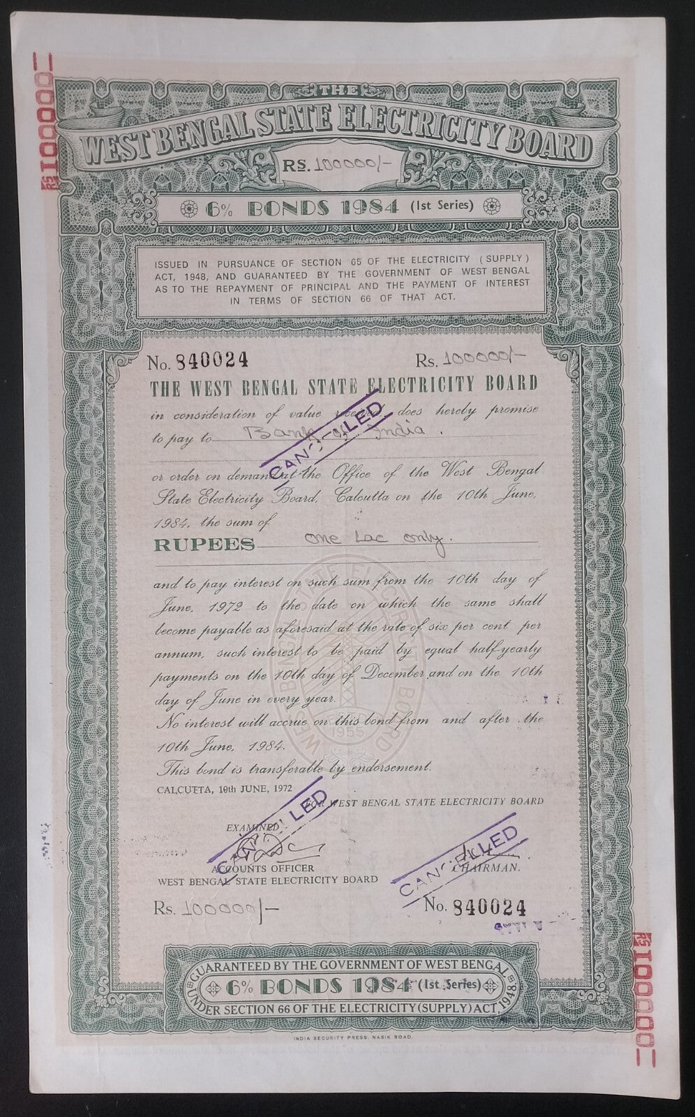 India West Bengal State Electricity Board 1984-8 BONDS upto 100000 (11)