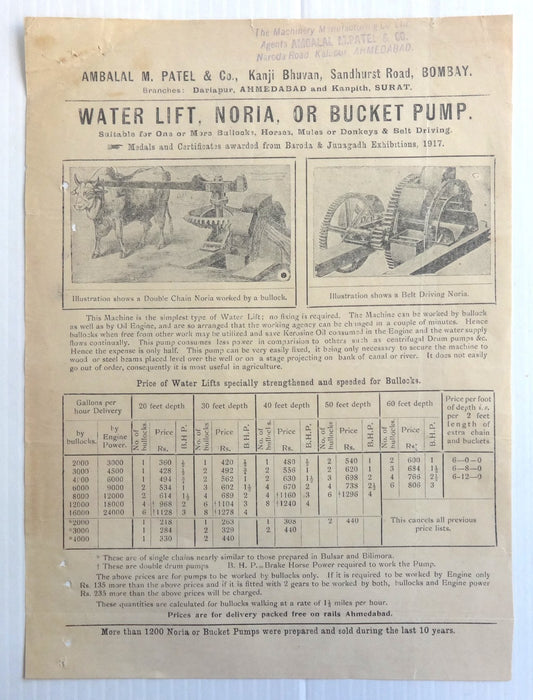 India vintage Advertisement WATER LIFT & BUCKET PUMP
