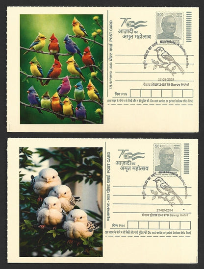 India 2024 Birding Paradise Savoy Hotel postmark cards FAMILIES OF BIRDS (10)