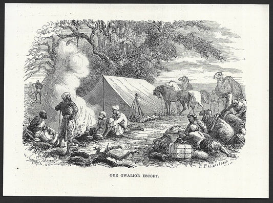 India OUR GWALIOR ESCORT engraved print ex libris Rousslet 1876 5.5"x4"