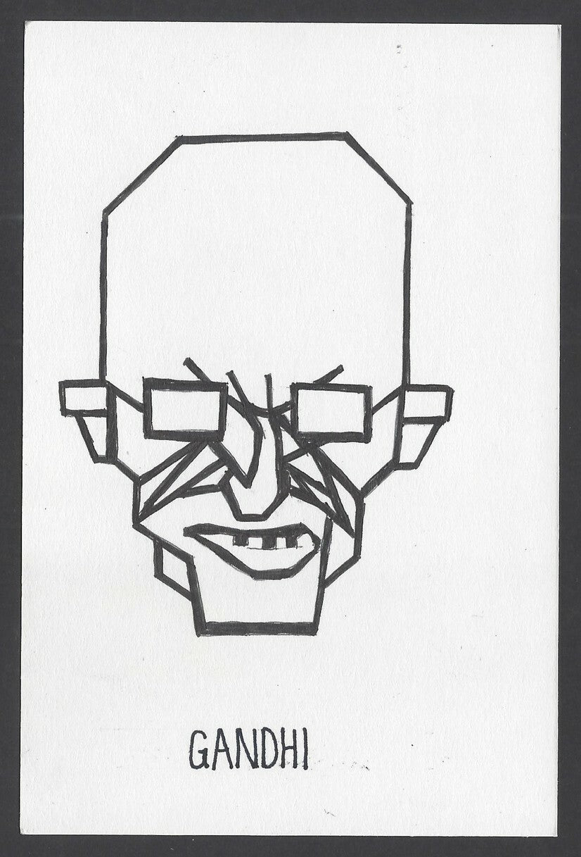 India Gandhi hand drawn postcard GANDHI