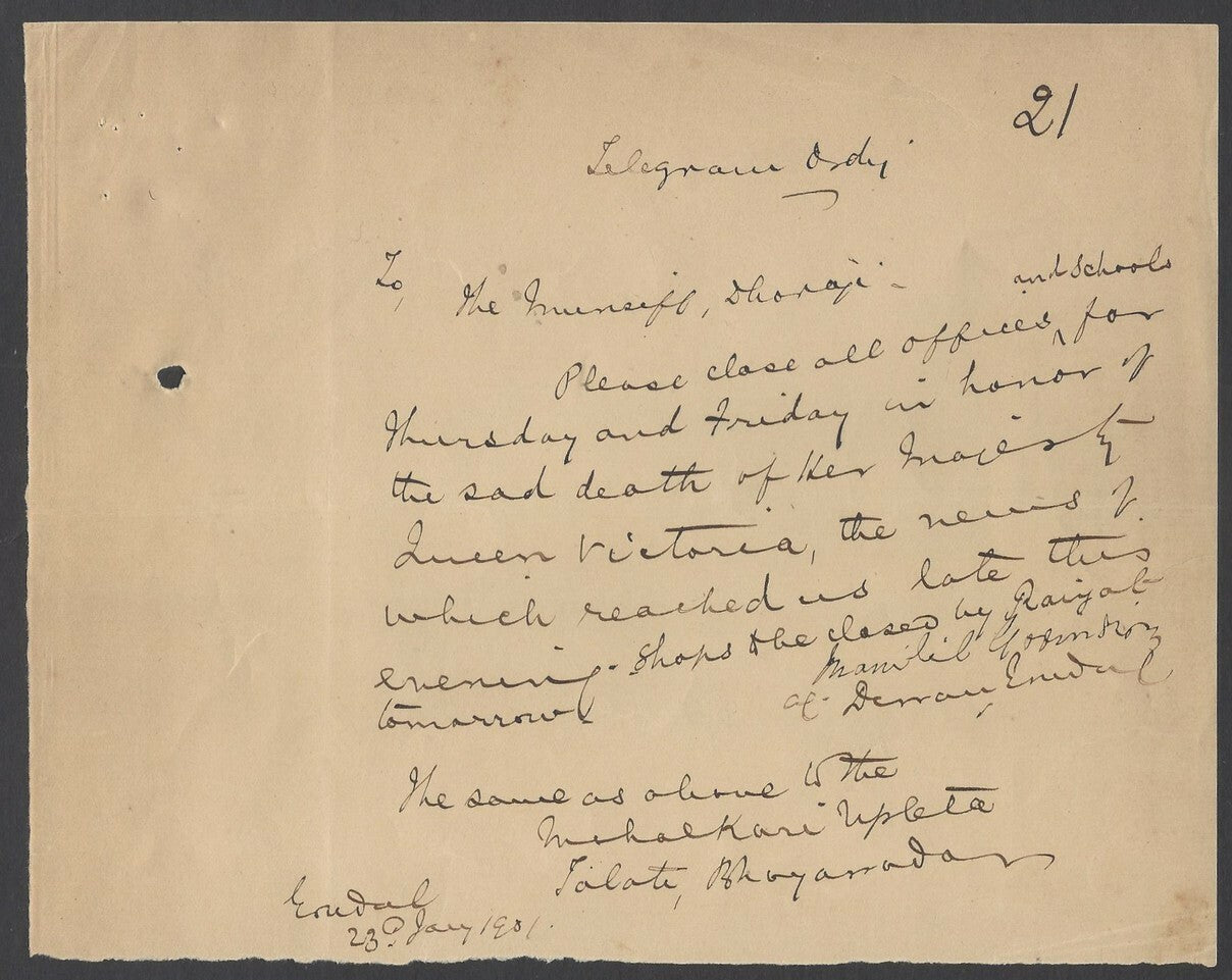 India 23rd January 1901 Notice to close all offices